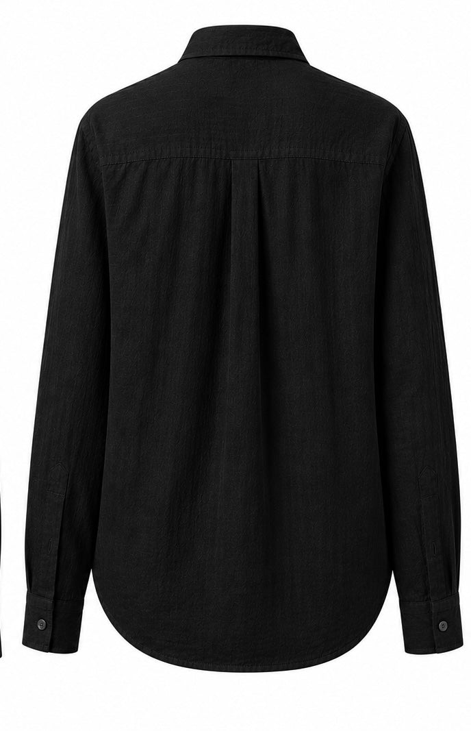 black full sleeve pure linen women shirt