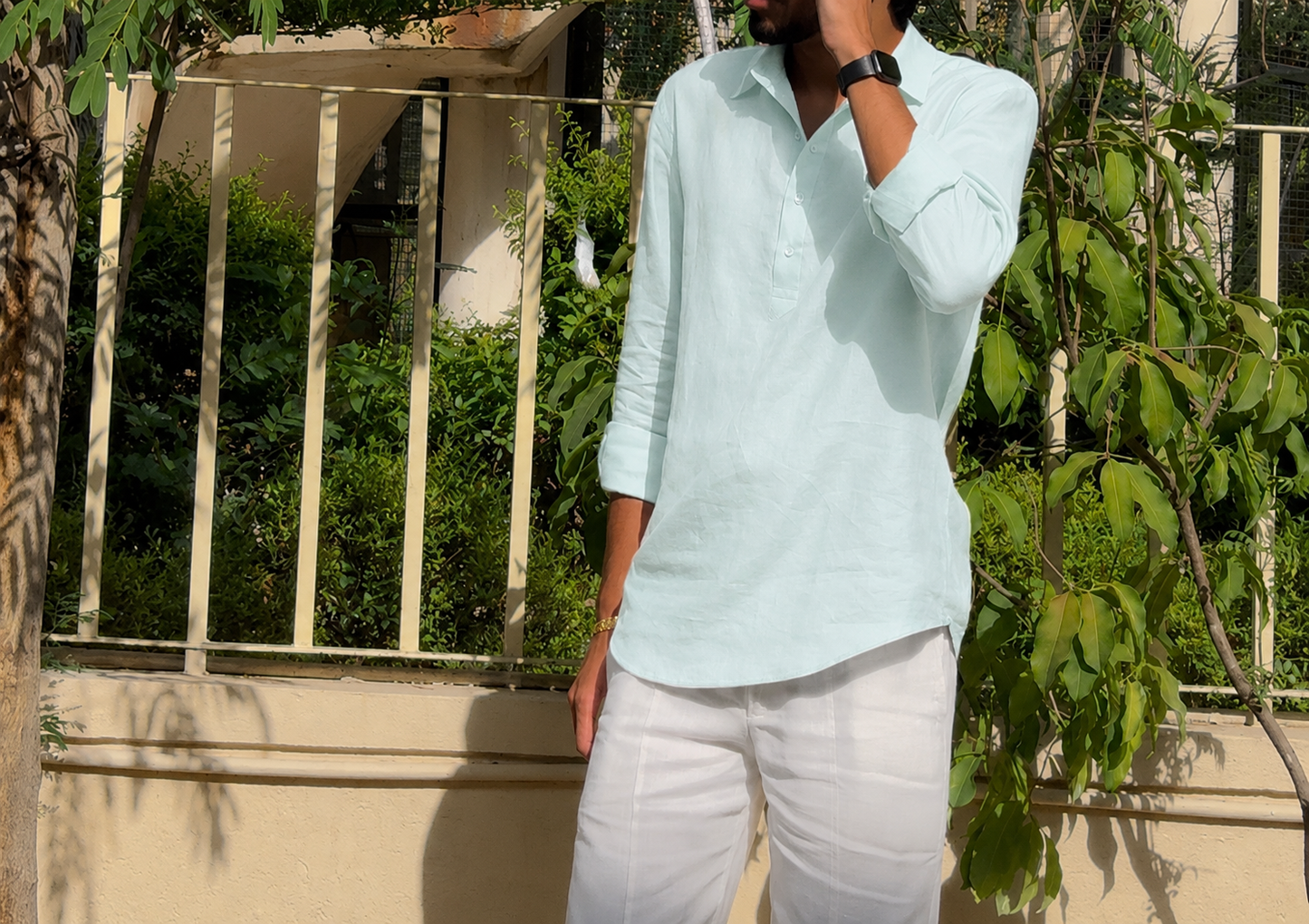 men top pure line light blue collared