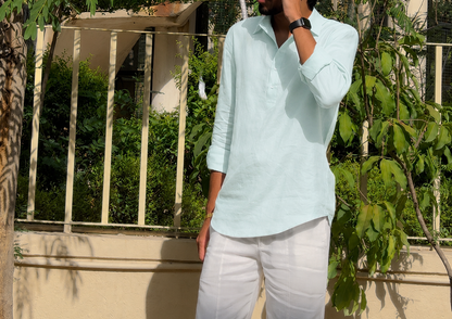 men top pure line light blue collared
