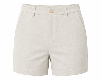 women shorts pure linen khakhi fitted
