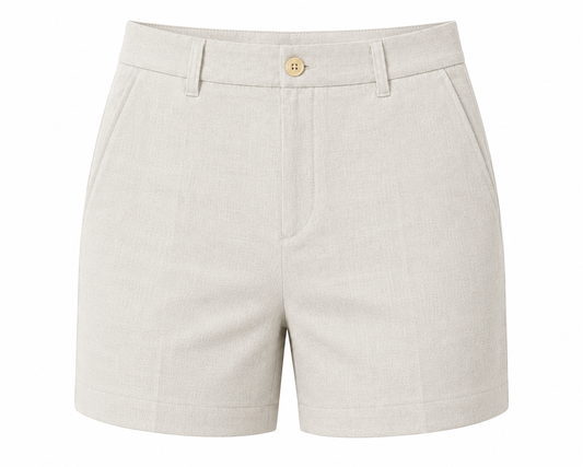 women shorts pure linen khakhi fitted