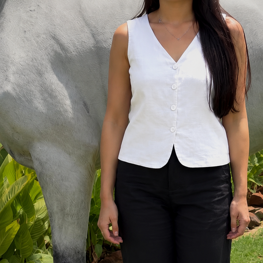 women top white pure linen
