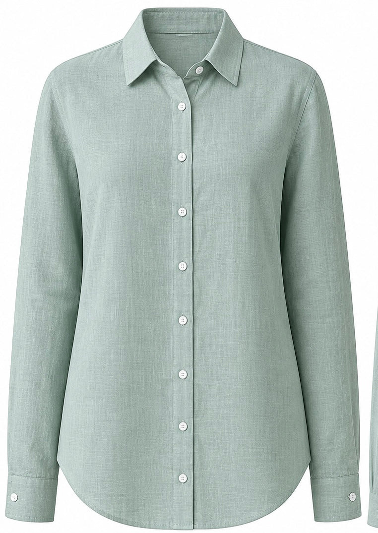 sage green full sleeve pure linen women shirt