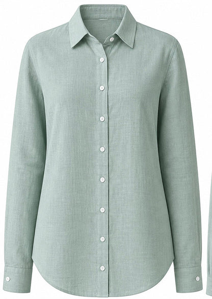 sage green full sleeve pure linen women shirt