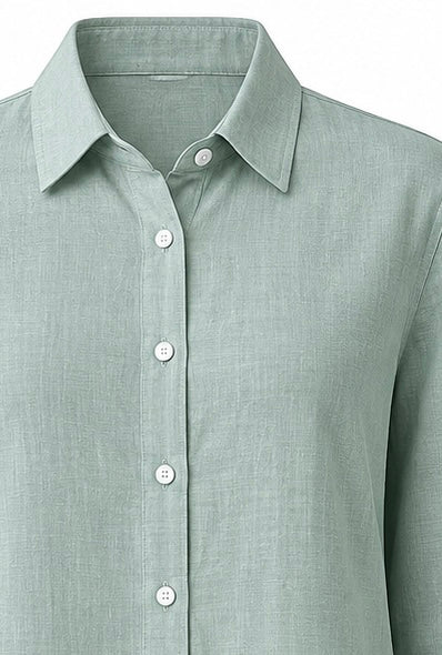 sage green full sleeve pure linen women shirt