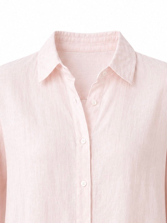 full sleeve pink pure linen women shirt