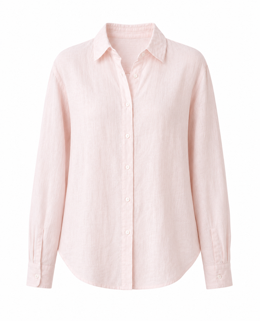 full sleeve pink pure linen women shirt