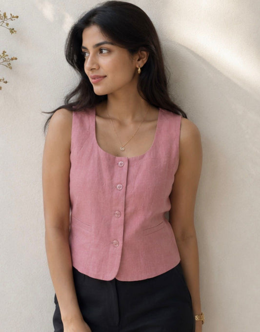 women top blush pink pure linen