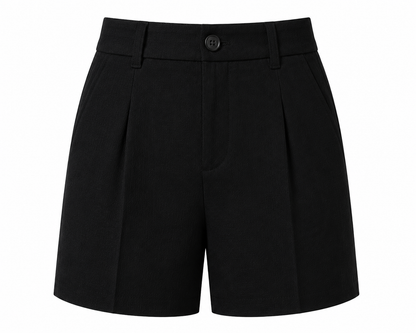 women shorts pure linen black fitted