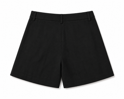 women shorts pure linen black loose fitted