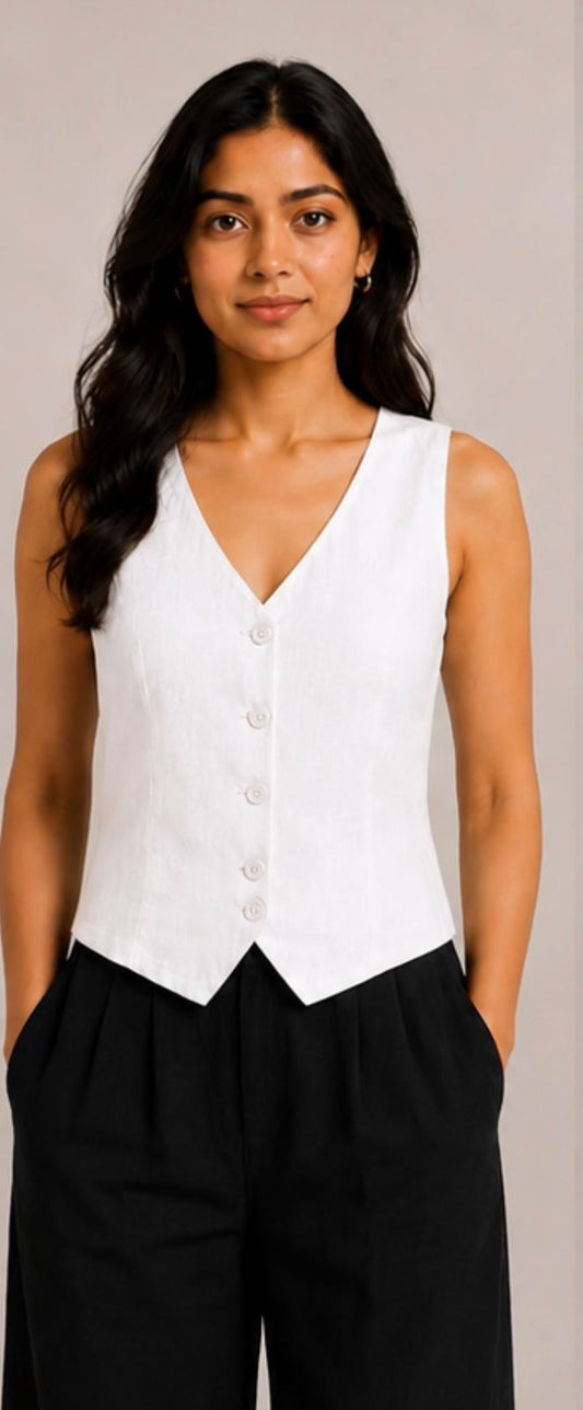 women top white pure linen