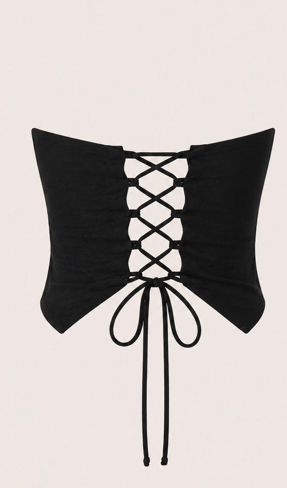 women top black pure linen tube