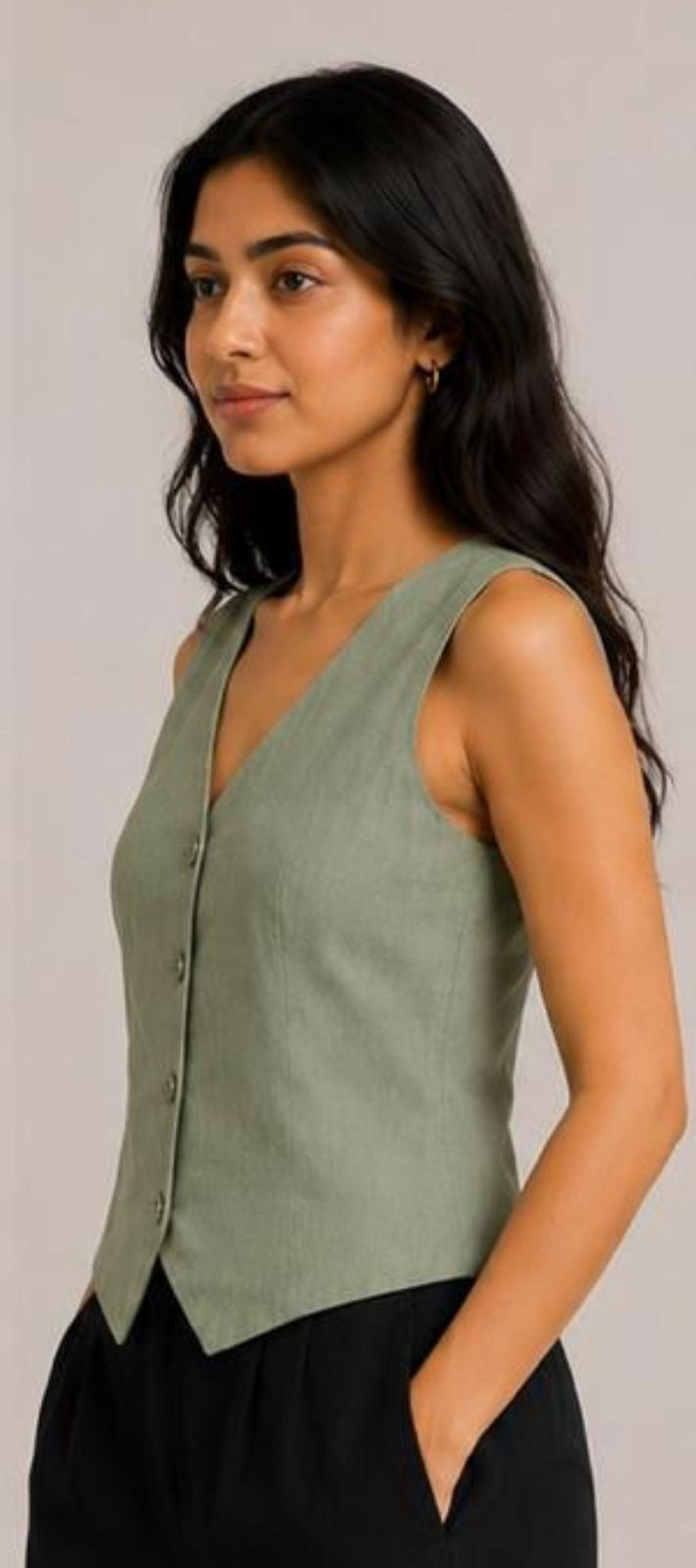 women top sage green pure linen