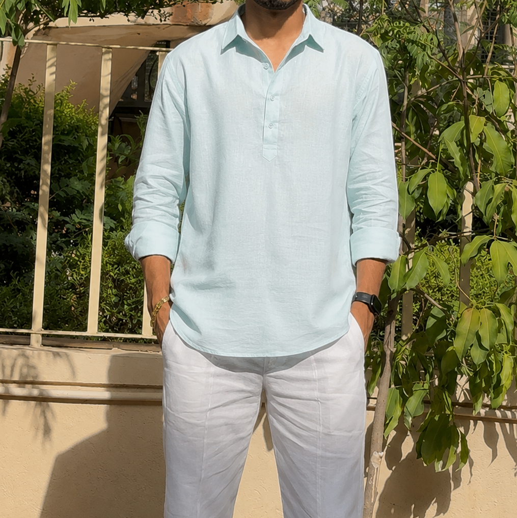 men top pure line light blue collared
