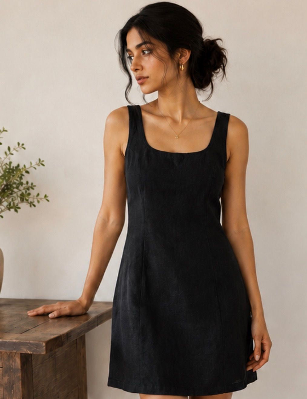 black pure linen dress women