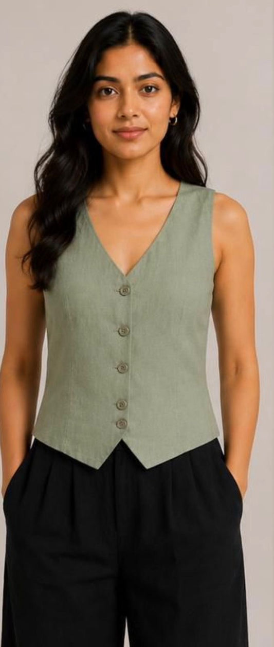 women top sage green pure linen