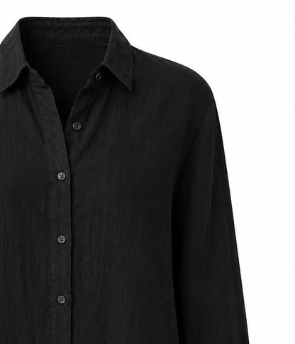 black full sleeve pure linen women shirt