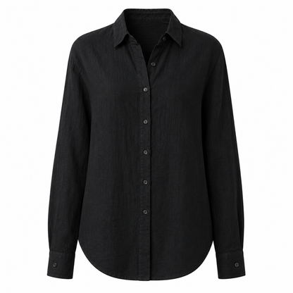 black full sleeve pure linen women shirt