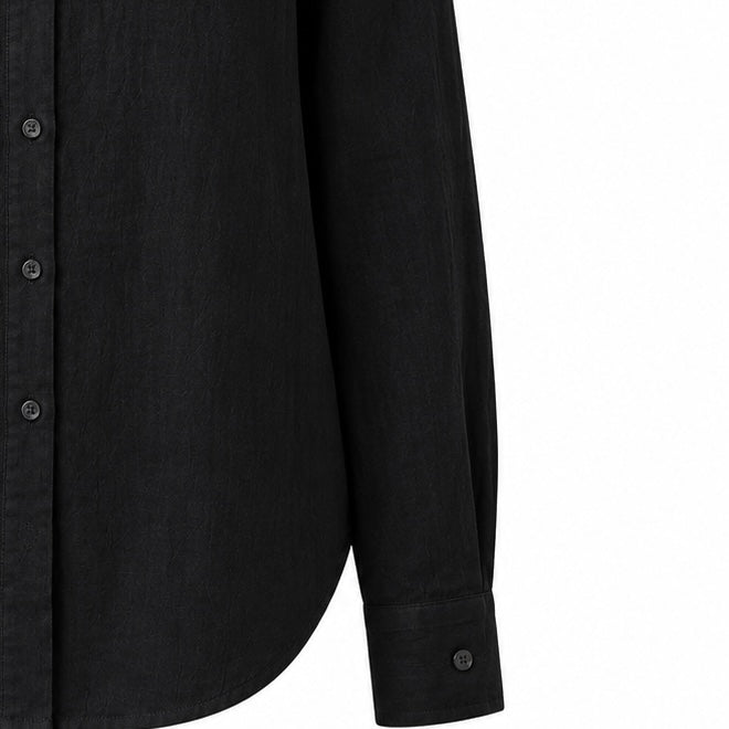 black full sleeve pure linen women shirt
