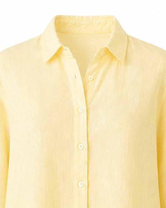 yellow full sleeve pure linen women shirt