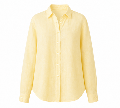 yellow full sleeve pure linen women shirt
