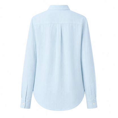 Light blue full sleeve pure linen women shirt