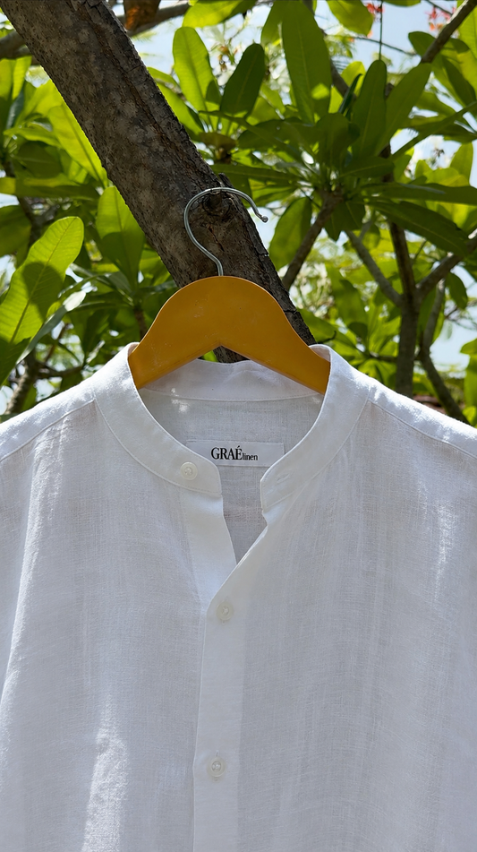 men shirt pure linen white Chinese collared