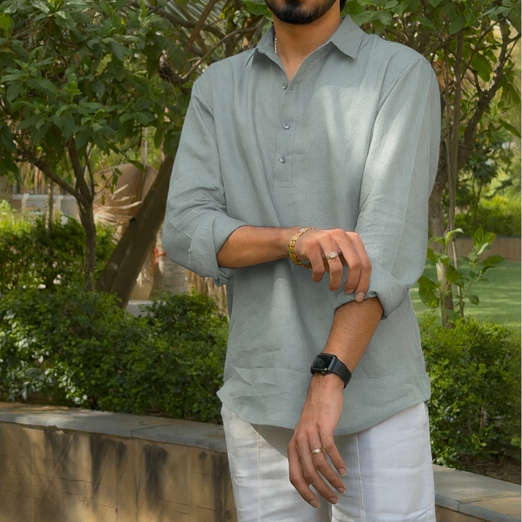 men top pure linen sage green collared