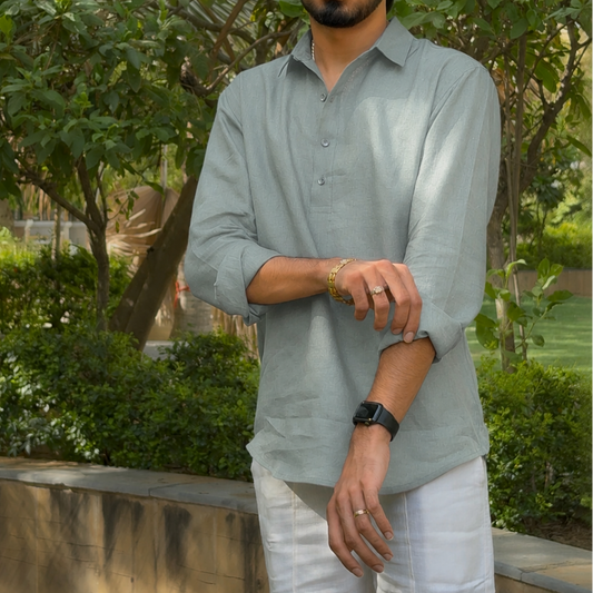 men top pure linen sage green collared