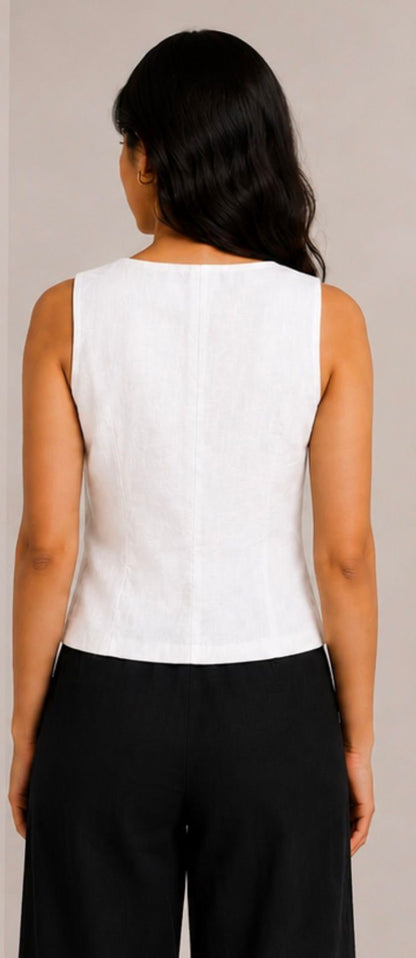 women top white pure linen