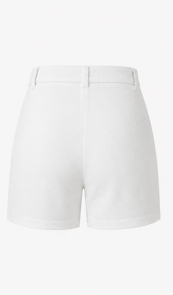 women shorts pure linen white fitted
