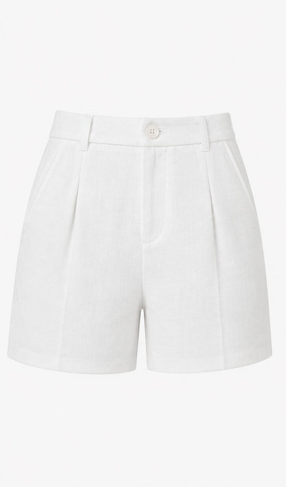 women shorts pure linen white fitted