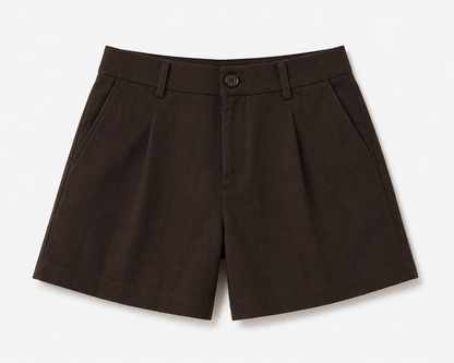 women shorts pure linen brown loose fitted