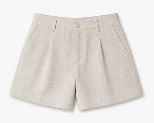 women shorts pure linen khaki loose fitted