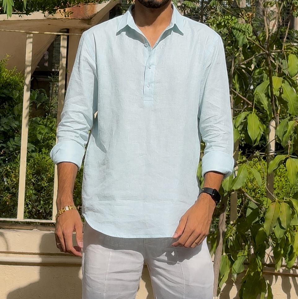 men top pure line light blue collared