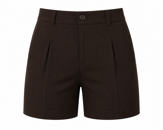 women shorts pure linen brown fitted