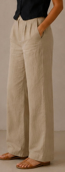 women pants pure linen khaki straight fit