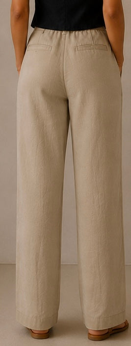 women pants pure linen khaki straight fit