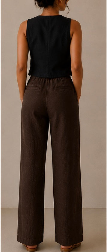 women pants pure linen brown straight fit