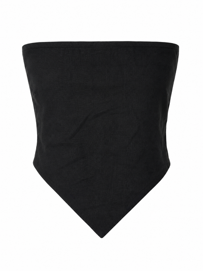 women top black pure linen tube