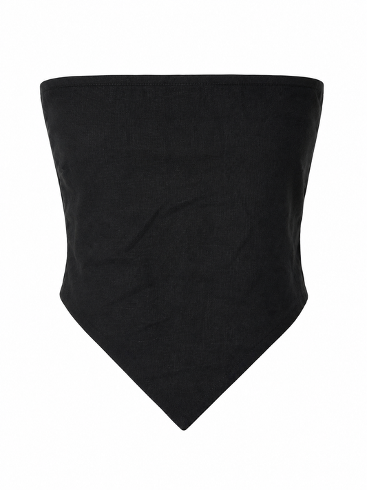 women top black pure linen tube
