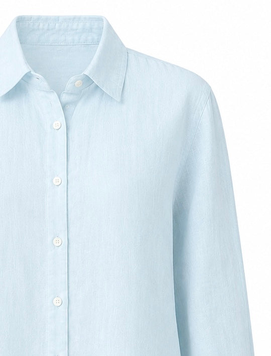 Light blue full sleeve pure linen women shirt