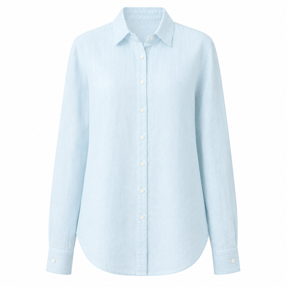 Light blue full sleeve pure linen women shirt