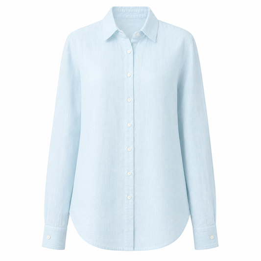 Light blue full sleeve pure linen women shirt