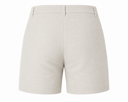 women shorts pure linen khakhi fitted