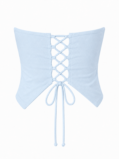 women top light blue linen tube
