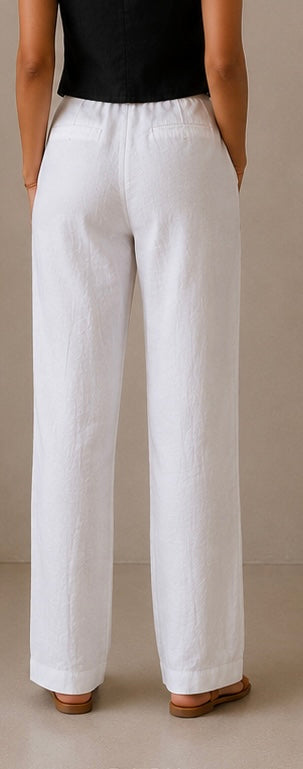 women pants pure linen white straight fit