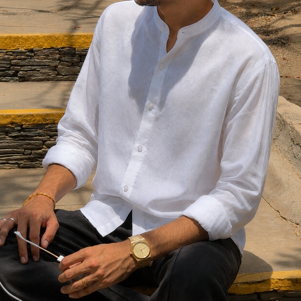 men shirt pure linen white Chinese collared