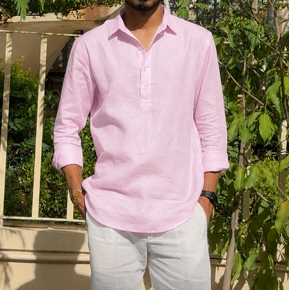 men top pure linen pink collared