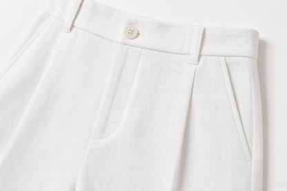 women shorts pure linen white fitted